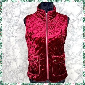 Active USA Red Quilted Crushed VELVET Zip Up Vest Women’s Small